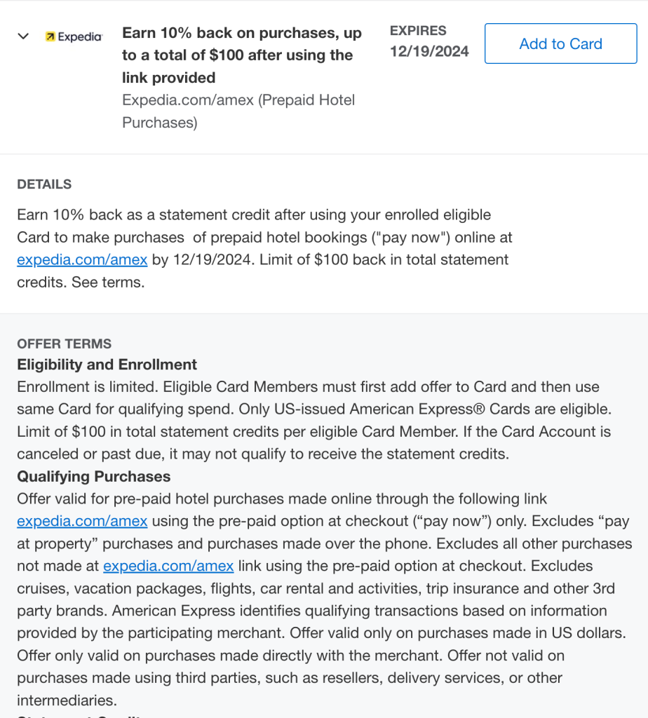 AmEx Offers: Get 10% Back on Expedia Hotel Bookings