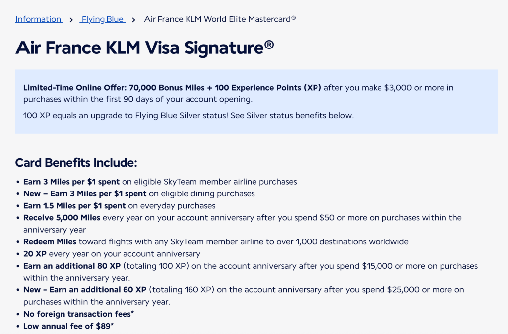Bank of America Air France/KLM FlyingBlue Card 70,000 Signup Bonus + 100 XP (Plus, Enhanced Benefits)