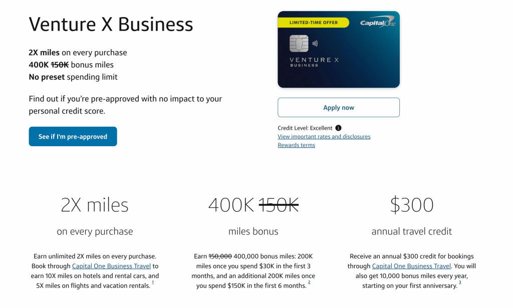Capital One Venture X Business Card 400,000