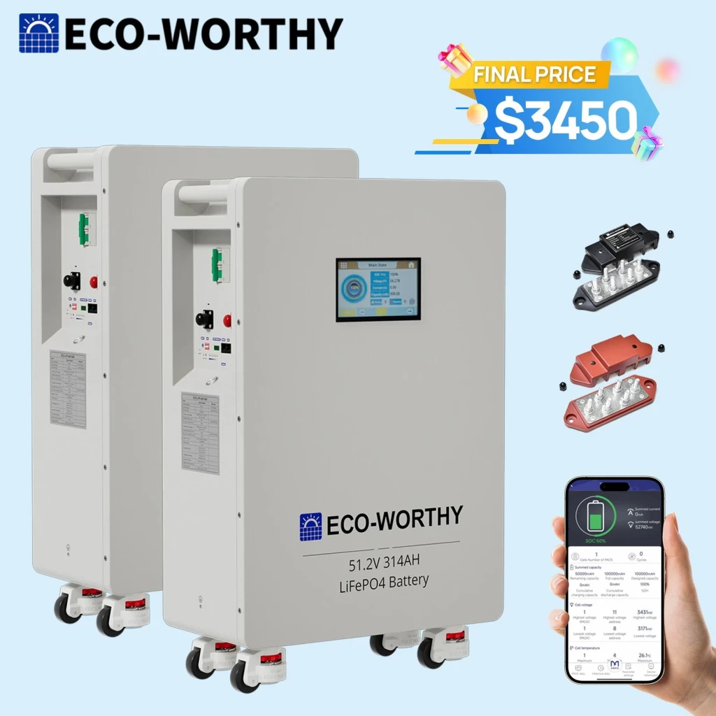 Eco-Worthy 48V 314AH LiFePO4 Vertical Standing Backup Battery 2-Pack for $3,450 Eco-Worthy 48V 314AH LiFePO4 Vertical Standing Backup Battery 2-Pack for $3,450