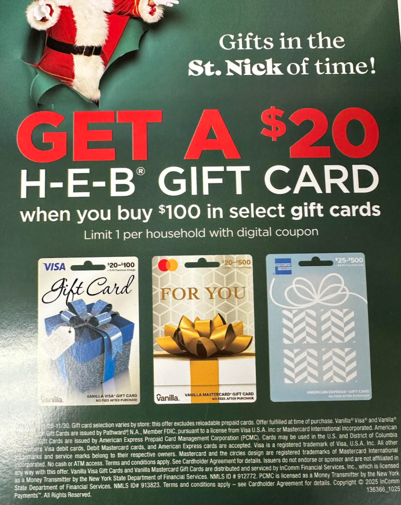 H-E-B Stores Visa gift card deal ($500) H-E-B Stores Visa gift card deal ($500)
