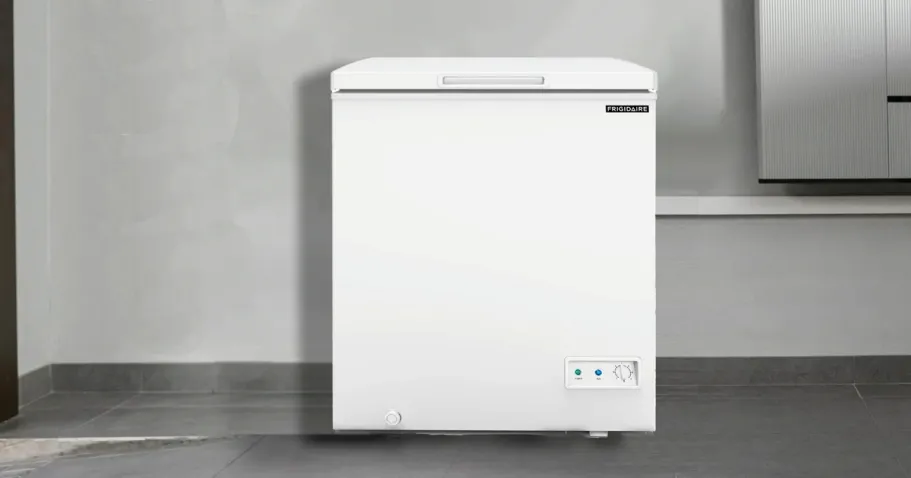 Frigidaire Chest Freezer Just $148 Shipped on Walmart.com (Reg. $249) | Over 12,000 5-Star Reviews white Frigidaire Chest Freezer in garage