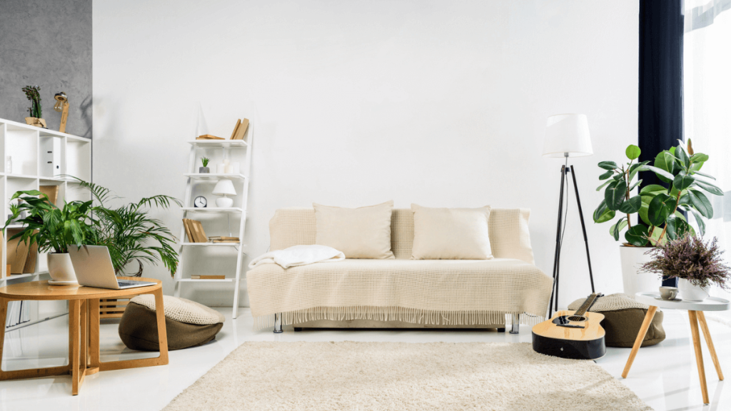 Living Room with Couch and Plants MSN