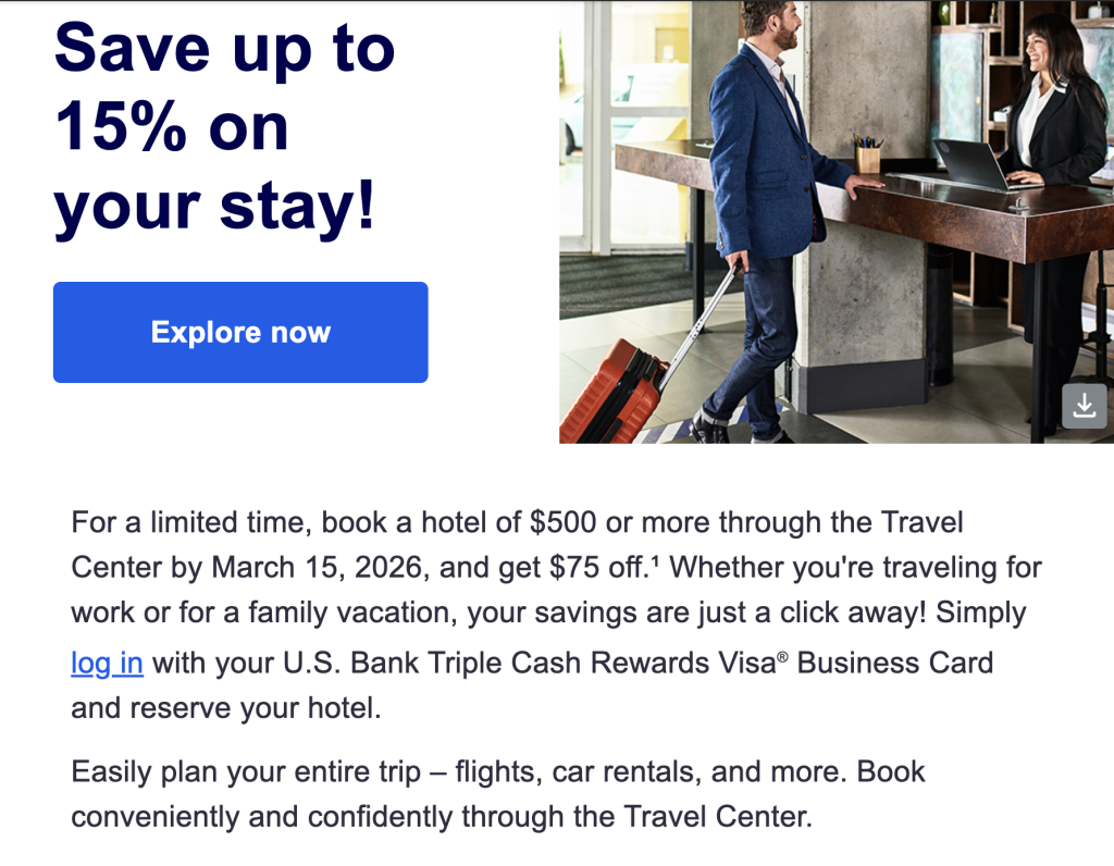 U.S. Bank Travel: Save $75 With $500 Booking