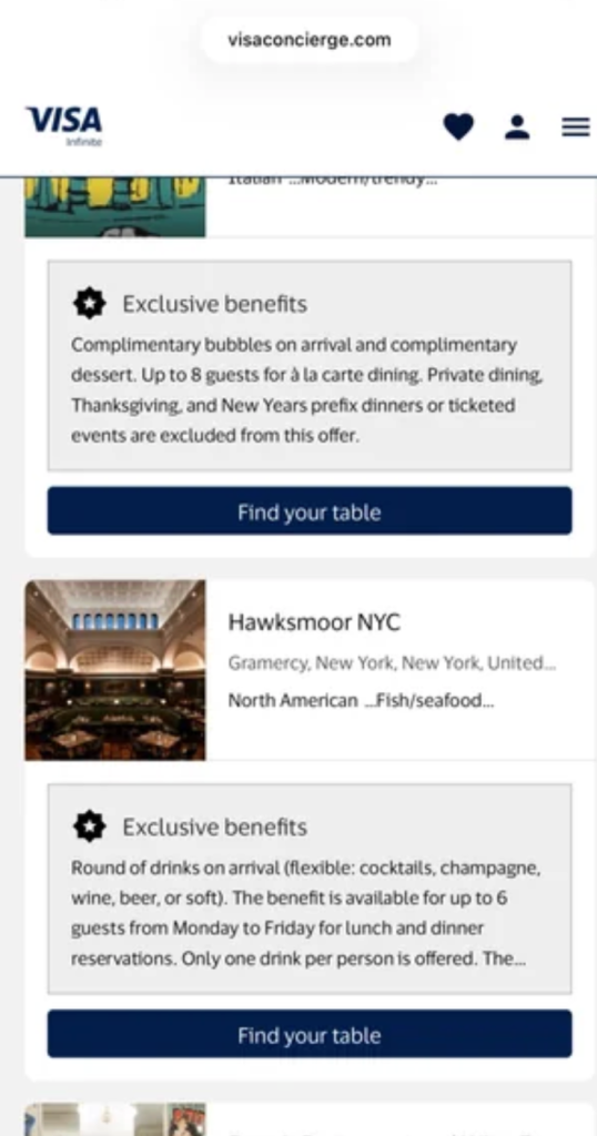 Visa Concierge Offers Freebies At Select Restaurants With Visa Infinite Card (CSR Exclusive Tables Stack Possible) Visa Concierge Offers Freebies At Select Restaurants With Visa Infinite Card (CSR Exclusive Tables Stack Possible)