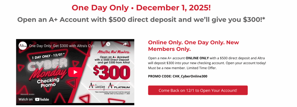 Altra Federal Credit Union $300 Bonus Altra Federal Credit Union $300 Bonus