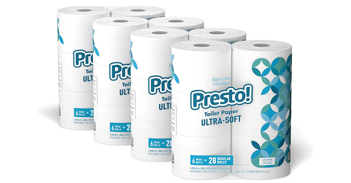 Amazon Brand Presto! 313-Sheet Mega Roll Toilet Paper, Ultra-Soft, 24 Count – Just $24.64! Amazon Brand Presto! 313-Sheet Mega Roll Toilet Paper, Ultra-Soft, 24 Count – Just $24.64!