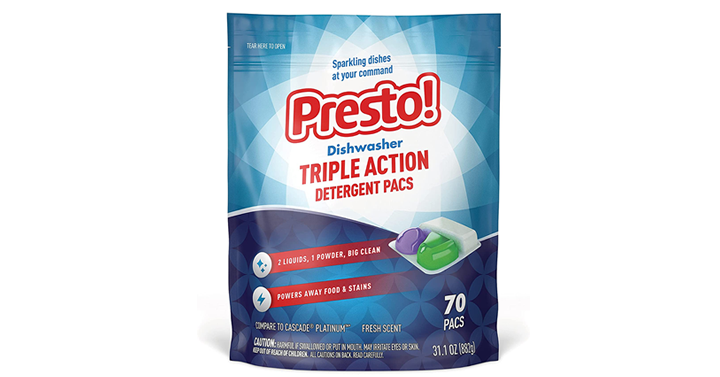 Amazon Brand Presto! Triple Action Dishwasher Pacs, Fresh Scent, 70 Count – Just $7.56! Amazon Brand Presto! Triple Action Dishwasher Pacs, Fresh Scent, 70 Count – Just $7.56!