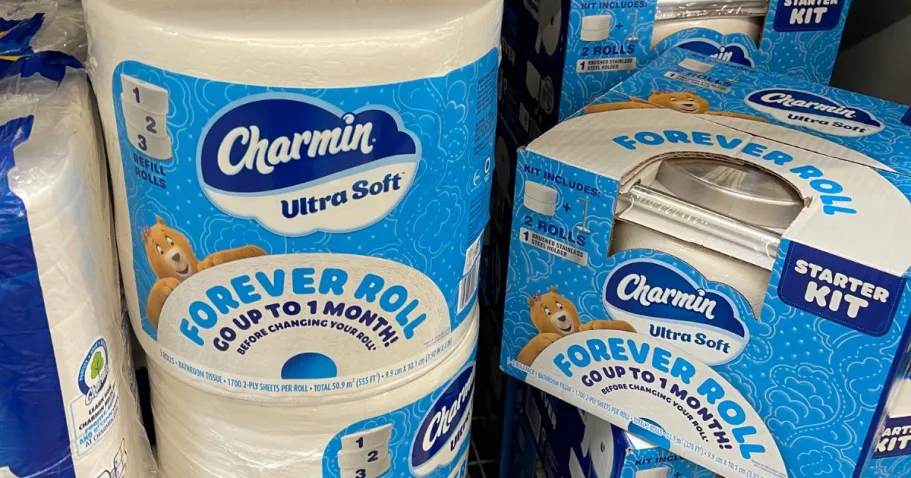 Charmin Forever Roll Starter Kit & Refill Only $26.98 Shipped After Rebate (Reg. $60) Several blue Charmin Forever Roll packages
