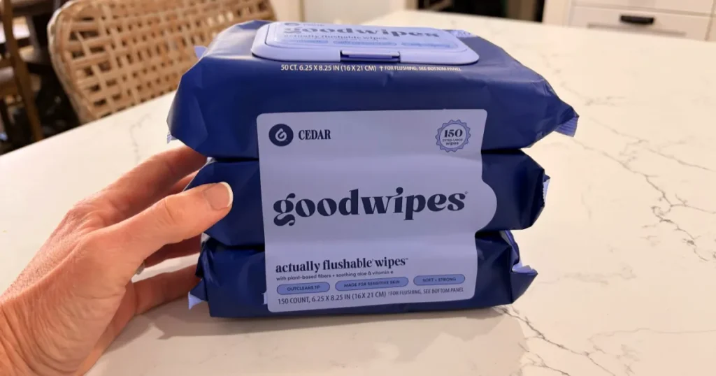 FREE goodwipes Flushable Wipes 3-Pack After Cash Back At Walmart ($10 Value!) 3 pack of good wipes cedar scented wipes