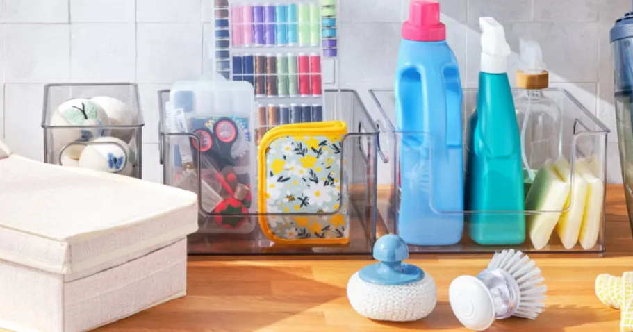 Get Ready for New ALDI Drops: Storage Bins, Patio Decor, & More laundry care items in clear storage bins