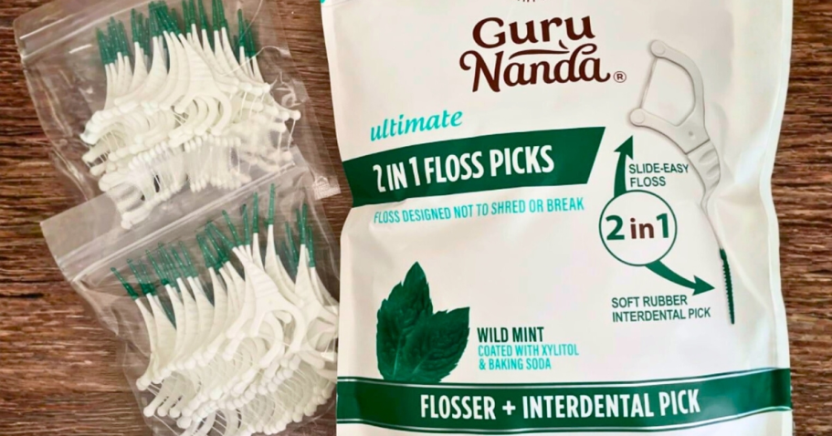 GuruNanda Dental Floss Picks 160-Count Just $3.61 Shipped on Amazon a bag and packs of GuruNando 2-in-1 dental floss picks