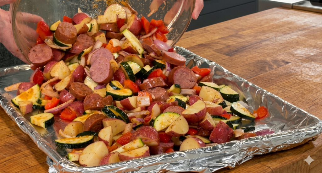 Healthy (and Budget Friendly) Sheet Pan Sausage And Veggies