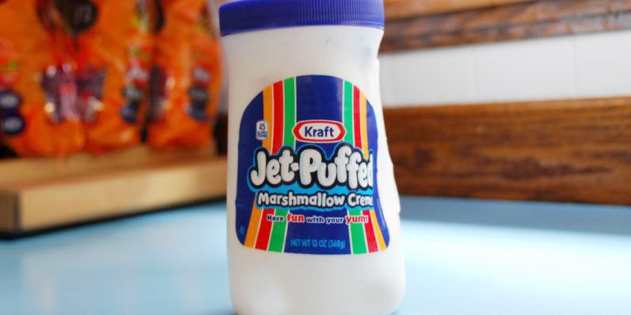 Jet-Puffed Marshmallow Creme Only $1.68 Shipped on Amazon kraft jet puffed marshmallow jar on table