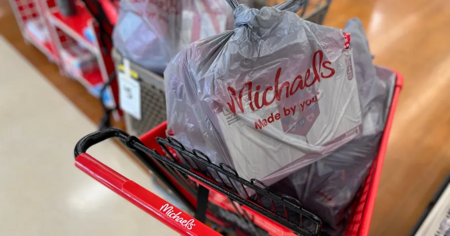 Save More With the New Michaels Rewards Program! Michaels bag in a cart