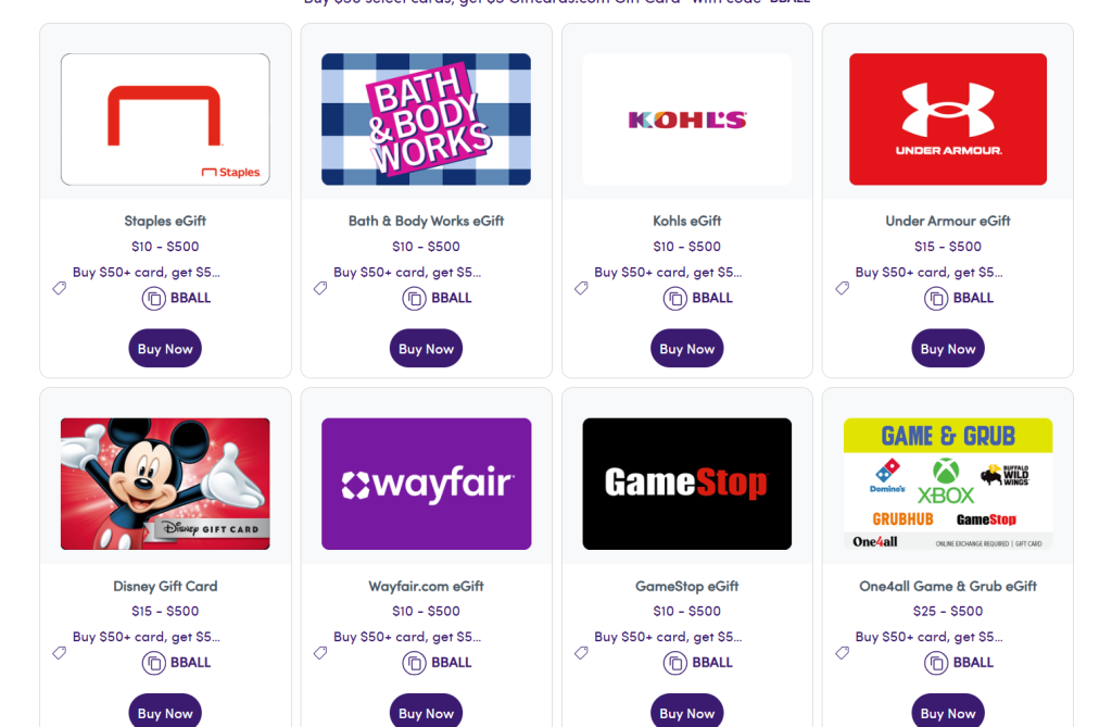 Save on Giftcards For Staples, Disney & More (BBALL)