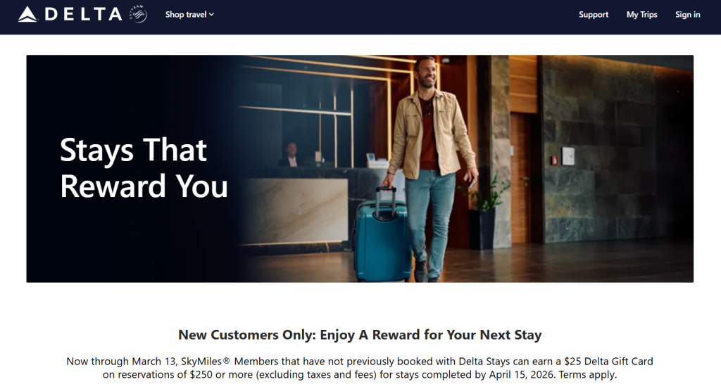 Spend $250+, Earn $25 Delta Giftcard, New Users (Stack With American Express Credits)