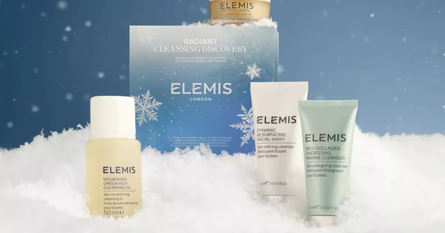 Up to 60% Off Macy’s Beauty Sale | Elemis, Too Faced, First Aid Beauty, & More Elemis 4-Piece Radiant Cleansing Discovery Set on display