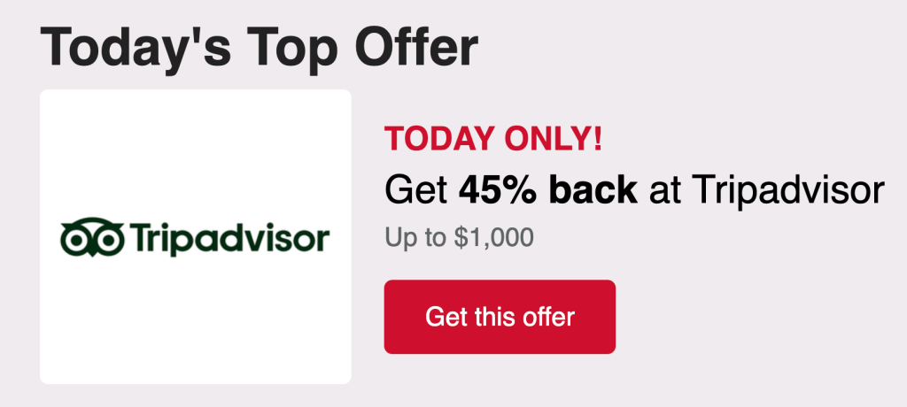 Capital One Shopping/Offers: TripAdvisor, Get up to 35x/45% Rewards