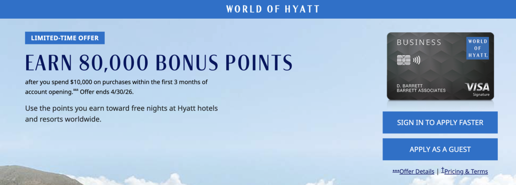 Chase Hyatt Business Card: 80,000 Points