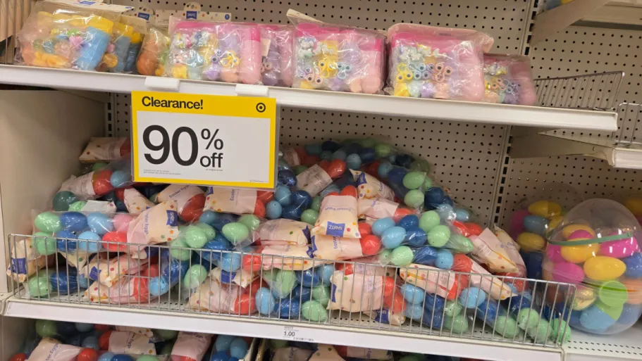 GO! 90% Off Target Easter Clearance + 70% Off Candy showing the 90% off aisle of easter clearance at target
