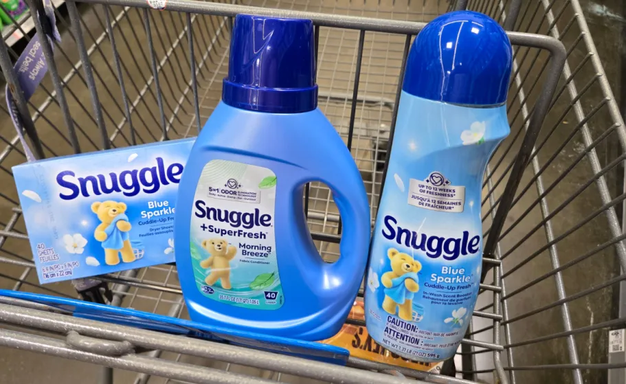 Love That Snuggle® Scent? Stock Up & Save w/ These Walmart Cash Offers three snuggle fabric softener items in a store cart