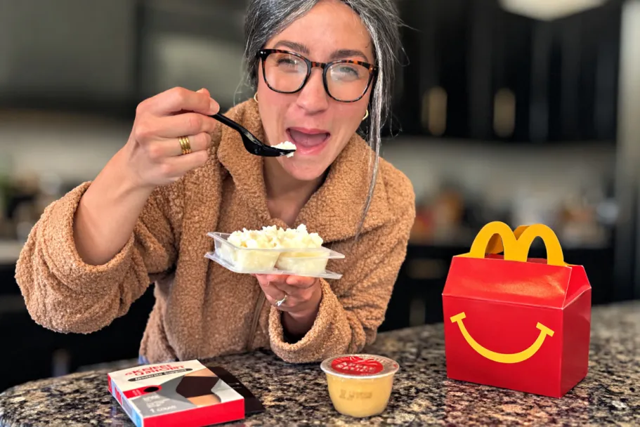 McDonald’s Announces the Granny and Pappy Meals for Seniors! old woman eating mashed potatoes next to happy meal