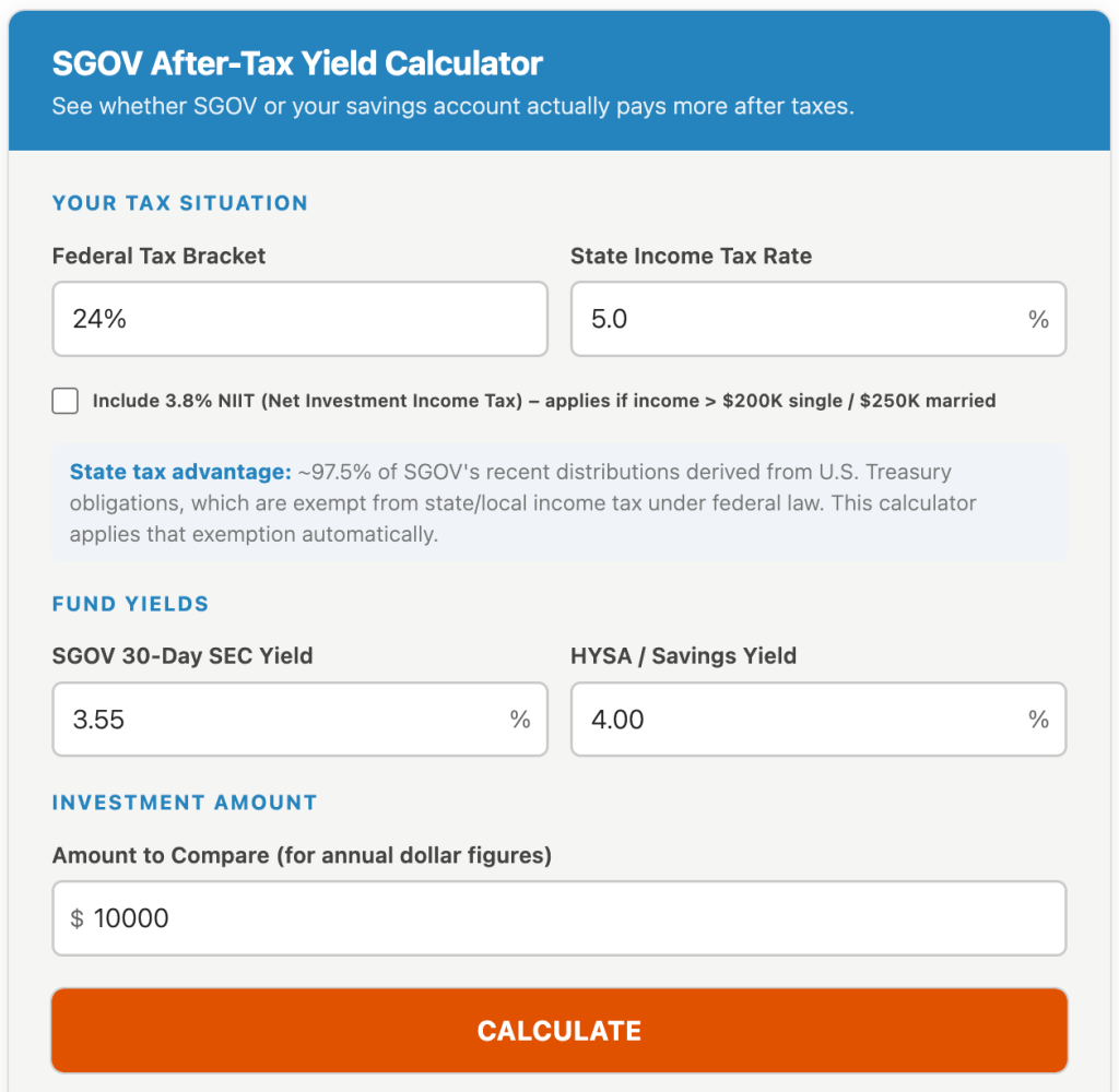 SGOV After-Tax Yield Calculator | Optimized Portfolio