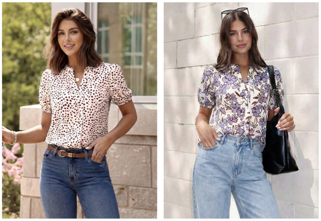 BTFBM Women's Floral Puff Sleeve Blouse only $16!