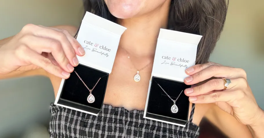 Cate & Chloe Jewelry from $17.99 (Graduation Gift Idea!) woman holding up two boxed necklaces