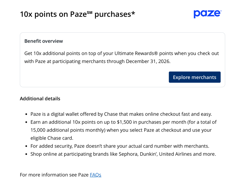 Chase Sapphire & Freedom 10x Paze Promo