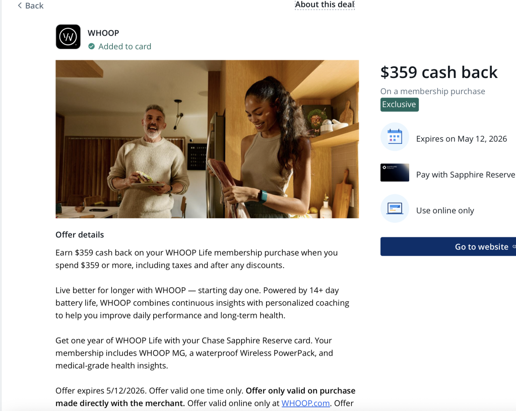 Chase Sapphire Reserve $359 Whoop Subscription