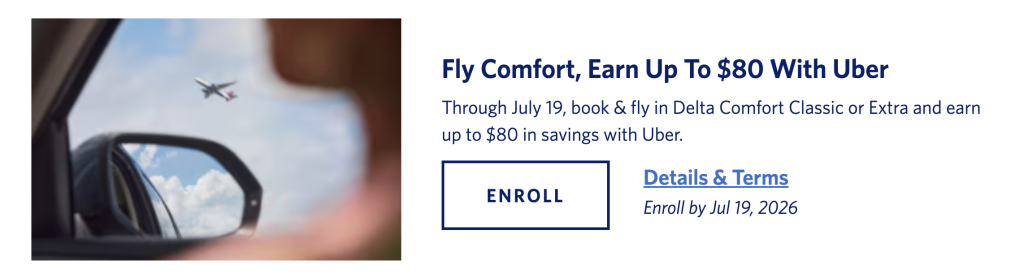Delta: Fly Comfort+ & Get $80 In Uber Credits
