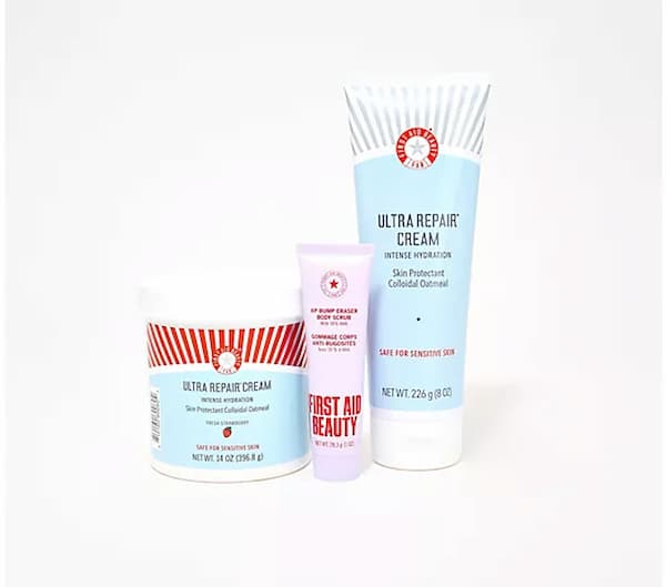 First Aid Beauty Ultra Repair Cream 14oz + 8oz Duo w/ KP Bump Eraser Body Scrub only $24.98 shipped ($126 value)! First Aid Beauty Ultra Repair Cream 14oz + 8oz Duo and KP Bump Eraser Body Scrub deal