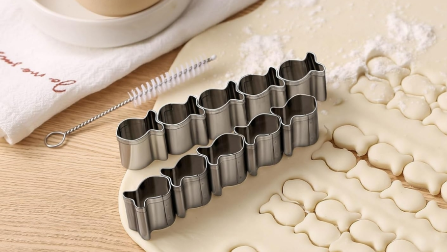 Goldfish Cracker Cutters Set Only $5 on Amazon (Reg. $10) | Make Fun Homemade Snacks! goldfish cracker cutters with cut cracker dough
