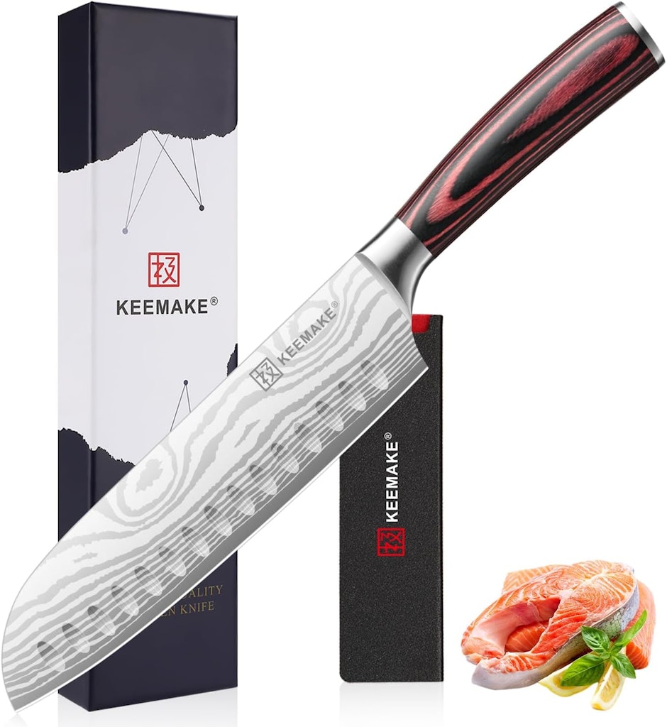 Keemake 7" High-Carbon Japanese Santoku Knife for $24 + free shipping w/ Prime Keemake 7" High-Carbon Japanese Santoku Knife for $24 + free shipping w/ Prime