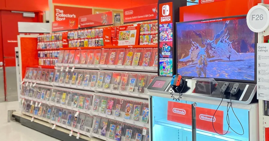 Up to 55% Off Target Video Games | Sonic, Madden NFL 26, & More! nintendo switch video games shelves in store
