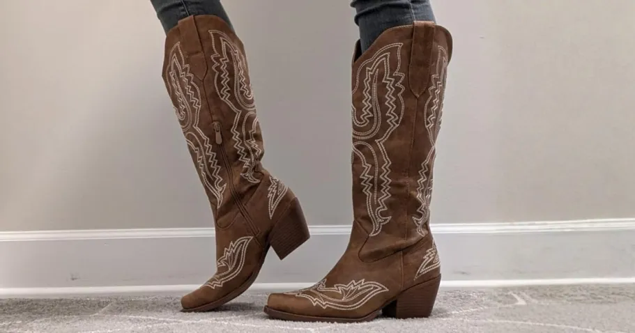 Women’s Western Boots Only $27.99 Shipped on Amazon (Reg. $64) woman wearing DREAM PAIRS Cowboy Knee High Boots