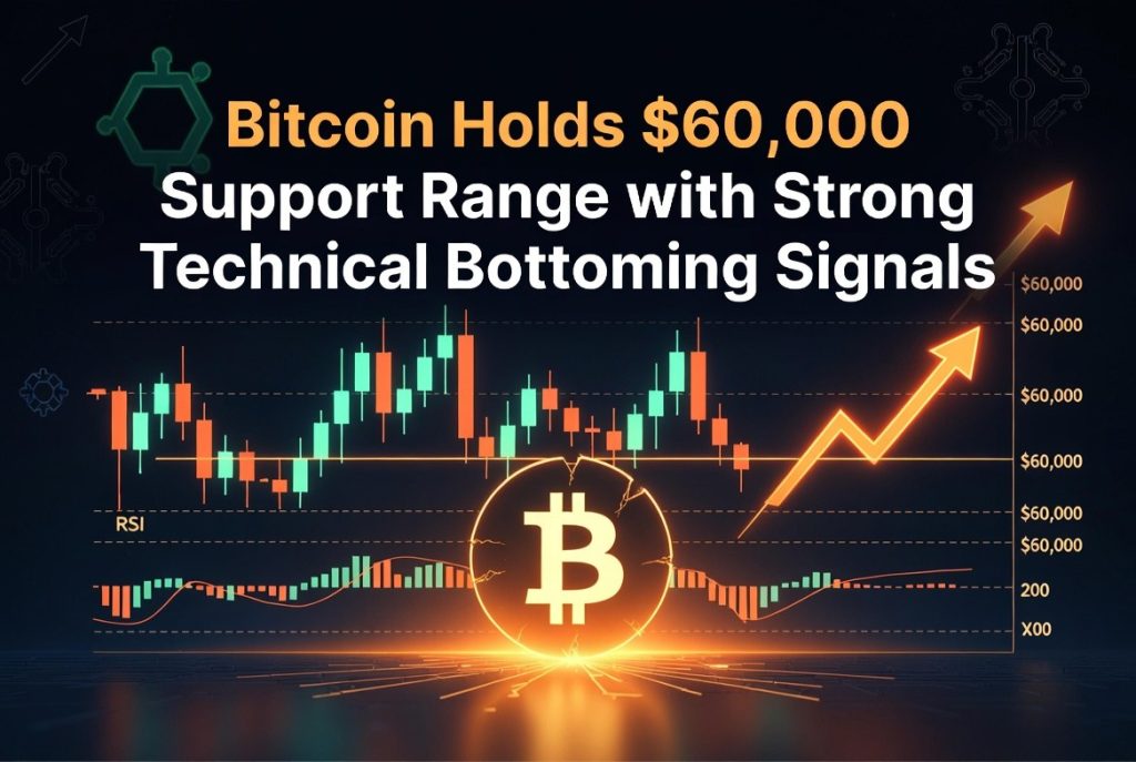 Bitcoin Holds $60,000 Support Range with Strong Technical Bottoming Signals Bitcoin price chart showing $60,000 support zone with technical bottoming indicators
