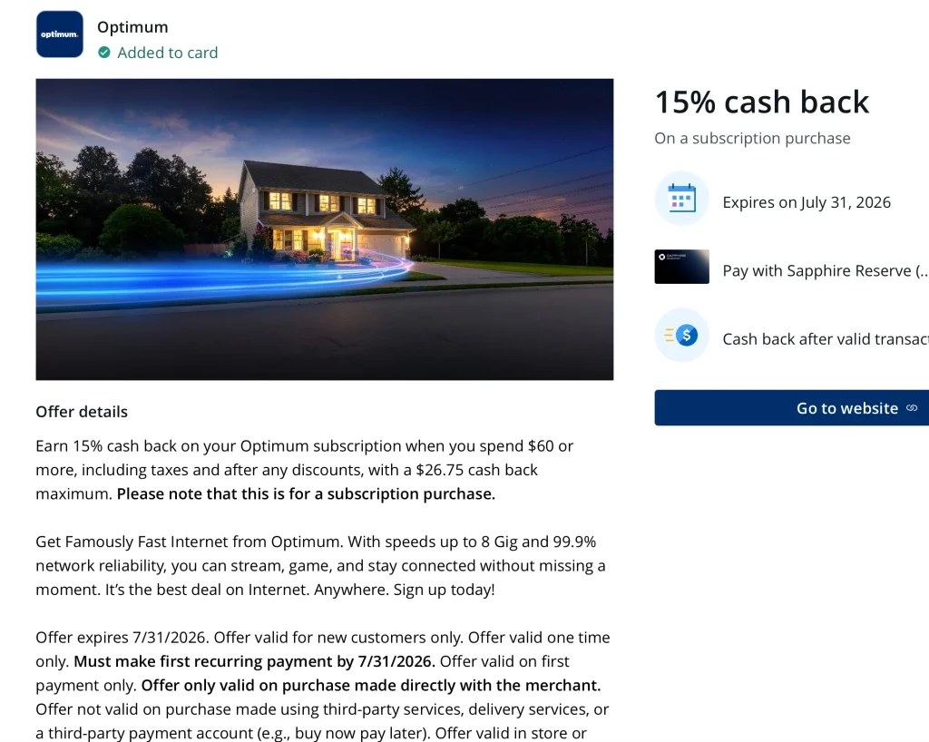 Chase Offers: 15% Off Optimum Chase Offers: 15% Off Optimum