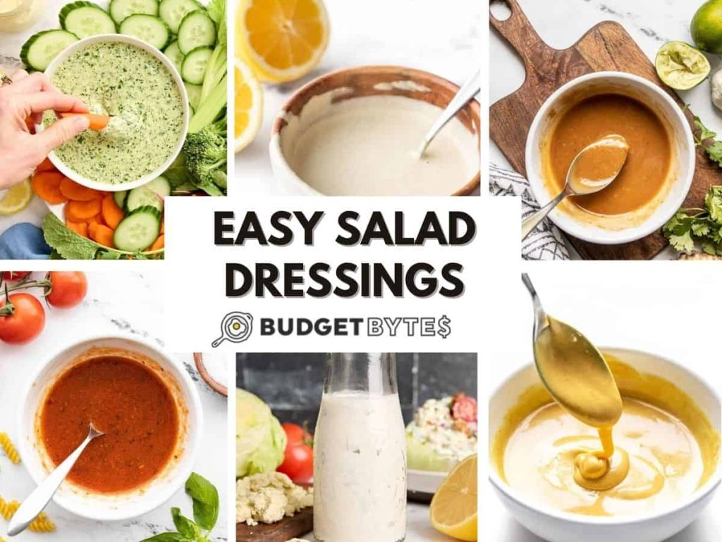 A collage of salad dressings.