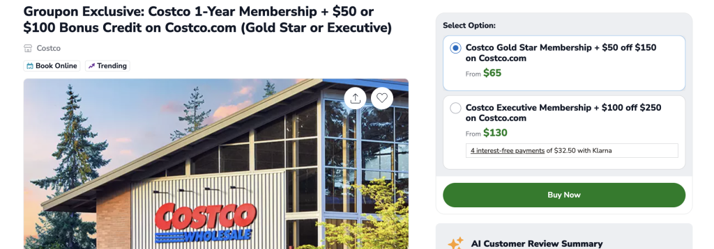 Groupon: Costco Membership, Get $50/$100 Off
