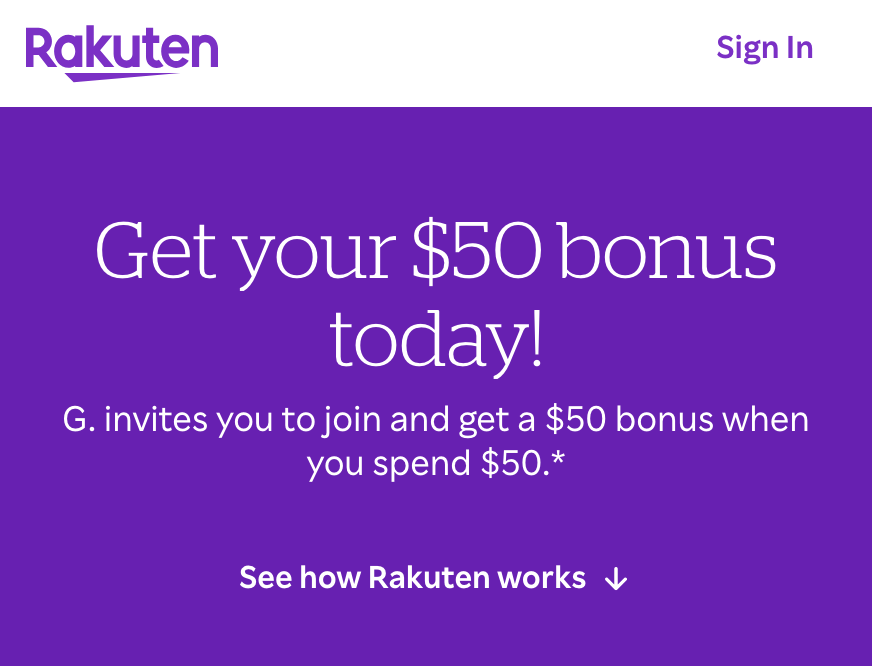 Rakuten Referral Bonus: Best Ever Spend $50, Get $50 (Live June, 2026) Rakuten $50 welcome bonus