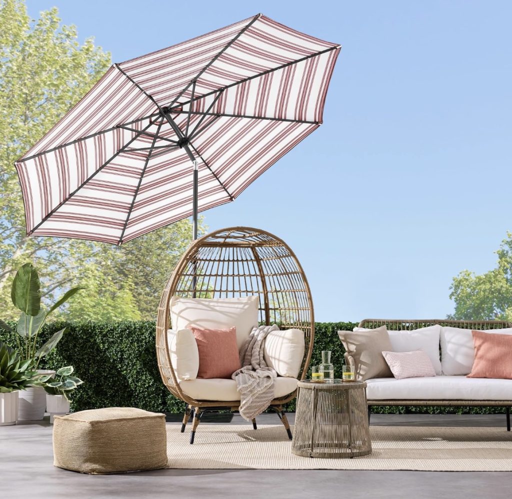 Solar LED Lighted Striped Patio Umbrella