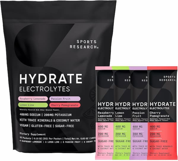 Sports Research Hydrate Electrolytes Powder Packets 32-Count only $17.80 shipped (Reg. $36!) Sports Research Hydrate Electrolytes Powder Packets