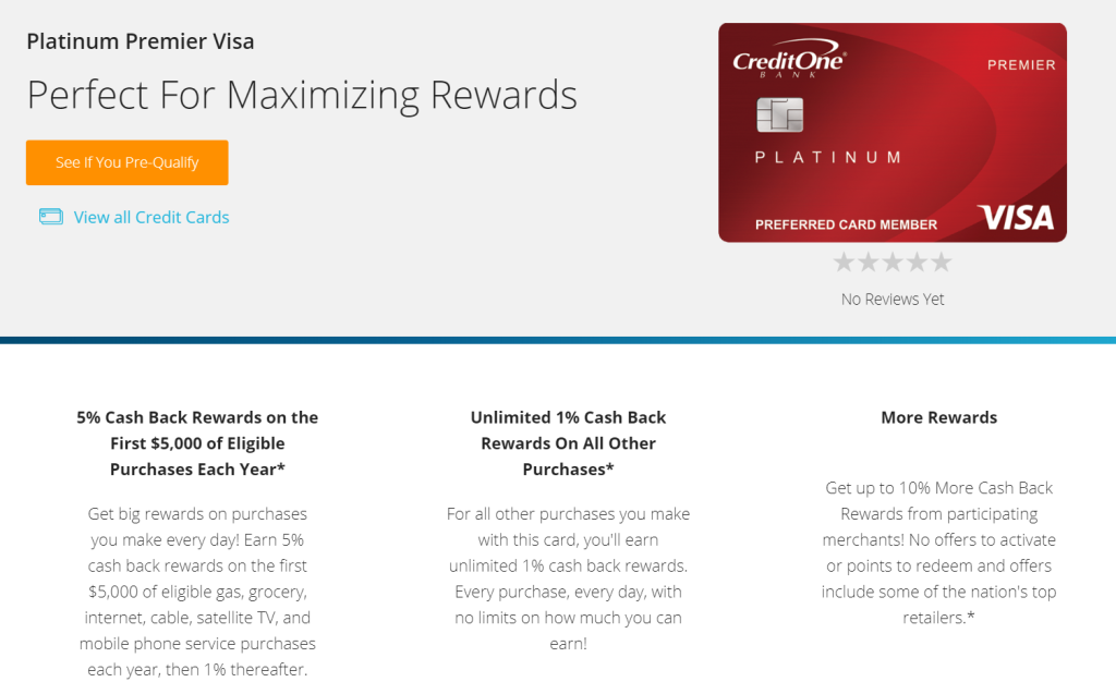 (Update) Credit One Platinum X5 Card Review - 5% Back On Gas, Grocery & More Each Year ($5,000 Cap) - $95 Annual Fee
